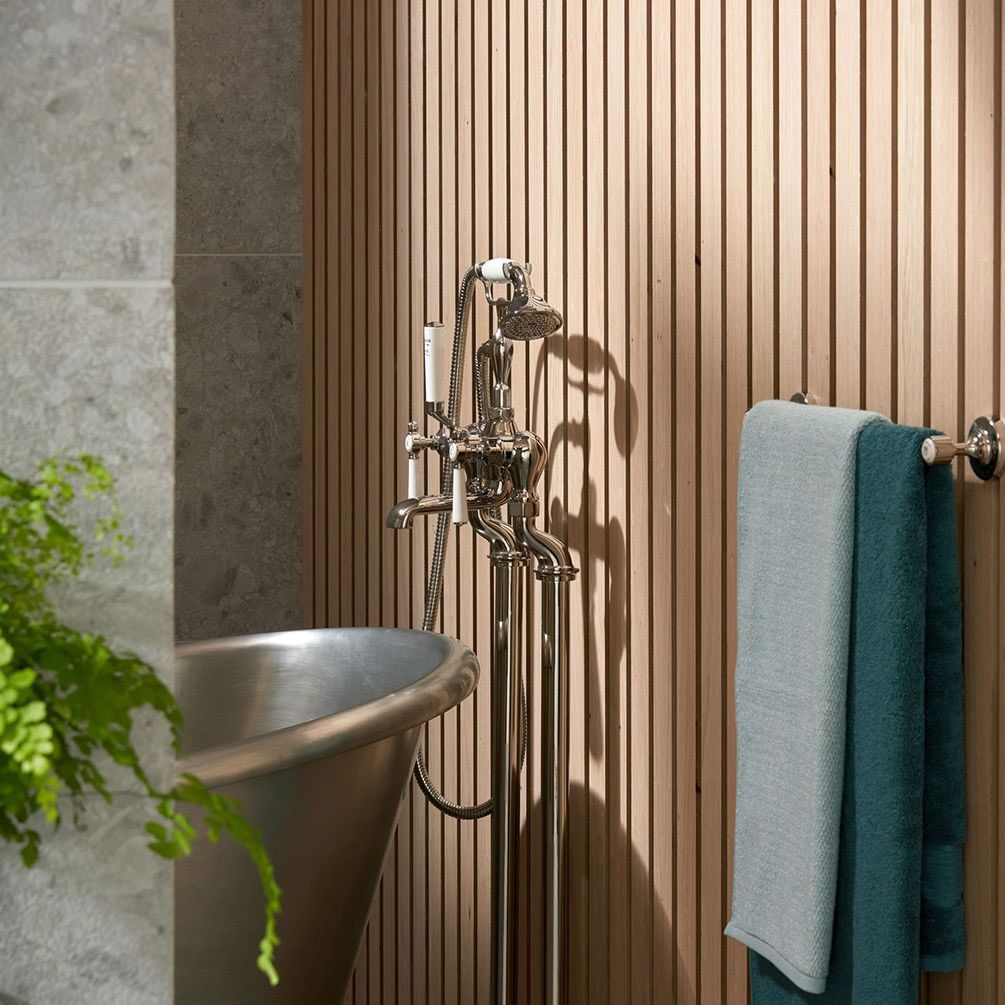 Lifestyle image of Booth & Co. Axbridge Lever Nickel Freestanding Bath Shower Mixer